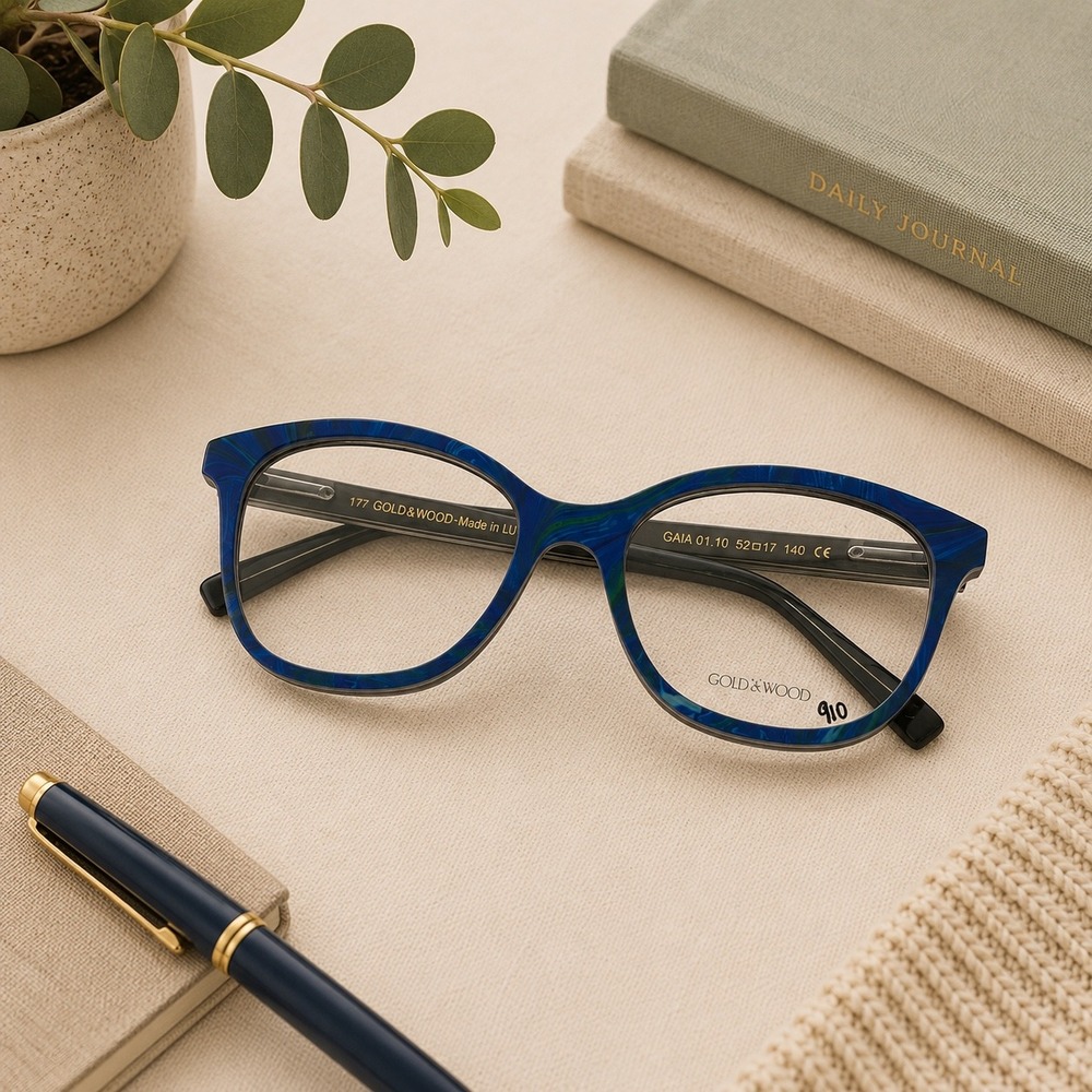 Gold & Wood Gaia Blue Multicolor Eyeglasses Frames Designer